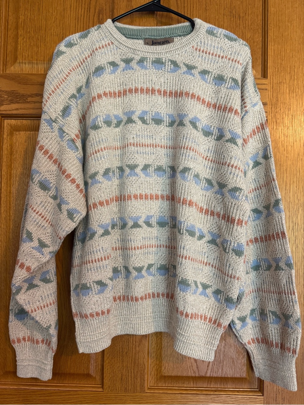 Vintage Jantzen Sweater Large USA Geometric Pastel Knit Grandpacore 90s